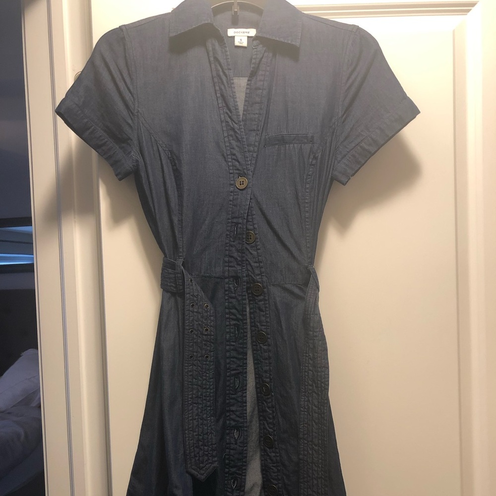 Faux- blue jean button down front dress